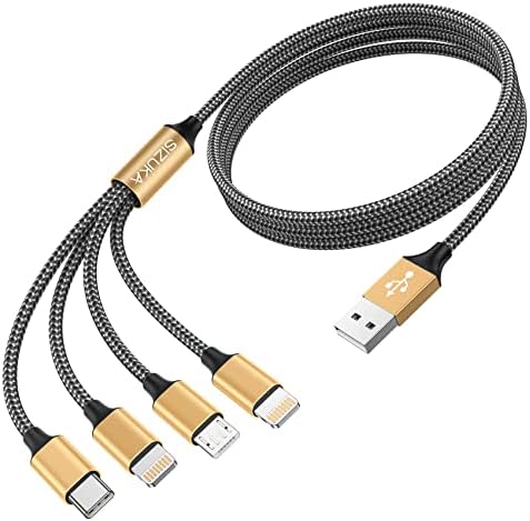 SIZUKA Charger Cable, Multi Charger Cable [1.2M] 4 in 1 Multiple USB Cable Nylon Braided with iPhone Micro USB Type C Cable Connector for iPhone, Android Samsung, Huawei, Nexus, Nokia,LG, Sony, PS4