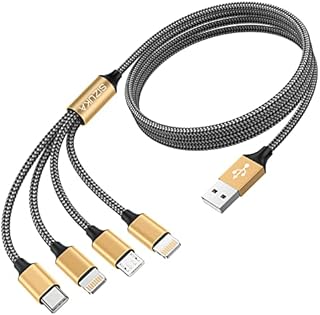 SIZUKA Charger Cable, Multi Charger Cable [1.2M] 4 in 1 Multiple USB Cable Nylon Braided with iPhone Micro USB Type C Cable Connector for iPhone, Android Samsung, Huawei, Nexus, Nokia,LG, Sony, PS4