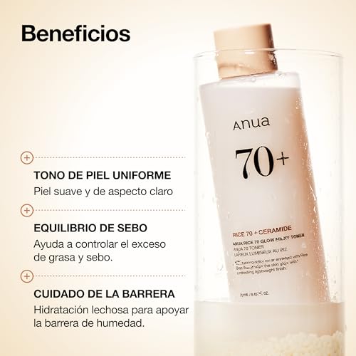 Miniatura 3 de Anua Rice 70 Glow Milky Toner, Tónico Facial Con Agua De Arroz, Niacinamida Y Ceramidas, Piel Luminosa, Sin Fragancia, Skincare Coreano, 250ml
