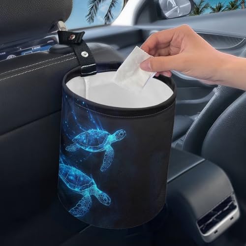 Image of Sea Turtle Print Car Trash Can, Cute Car Trash Bag, Hanging Organizer and Storage Bag, Universal Fit for Front Seat, Back Seat, Floor, Headrest