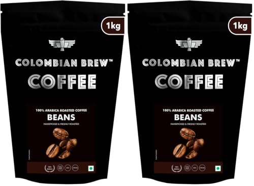 Image of Colombian Brew Coffee 100% Arabica Roasted Coffee Beans, 1 kg (Pack of 2)
