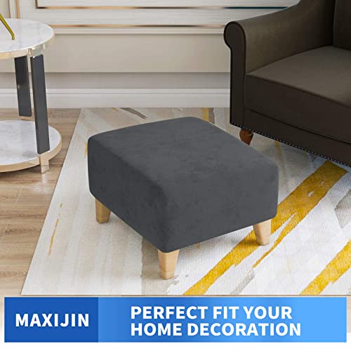 Maxijin Velvet Ottoman Slipcover Small Stretch Square Rectangle Footstool Slipcover Folding Storage Ottoman Covers For Living Room With Elastic Bottom (Ottoman Small, Gray) #TOP1