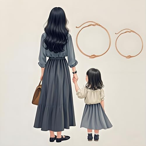 Mother Daughter Bracelets, 2Pcs Gold Knot Love Trendy Bracelet Snake Chain Infinity Inspirational Adjustable Bracelet Holiday New Year Anniversary Meaningful Jewelry Gift4