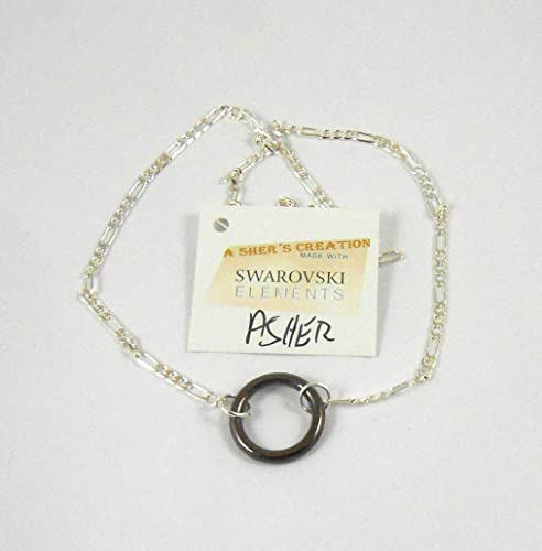 Tiny 0.5" Delicate B/W Locking Day Collar Choker O Ring Unisex Necklace Pure Silver Plated And Gun Black Circle Charm For Men Women Girl Gift Light And Statement Resize Up To 18" Fba #TOP7