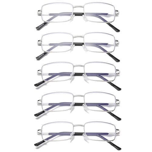 Hubeye 5 Pack Lesebrille aus Metall für Herren Anti-Blau Sehhilfe Rechteckiger Männer Brillen Federscharniere Blaulicht Blockierende Computer Lesehilfe 2.50