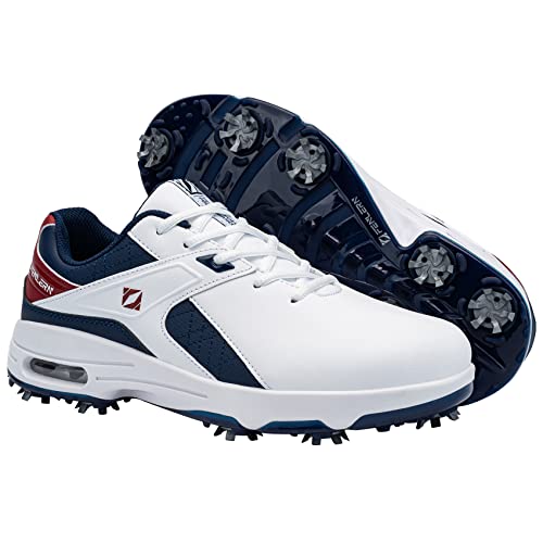 Fenlern Men's Golf Shoes Non-Slip Water-Resistant Lightweight, White Blue 12 #TOP5