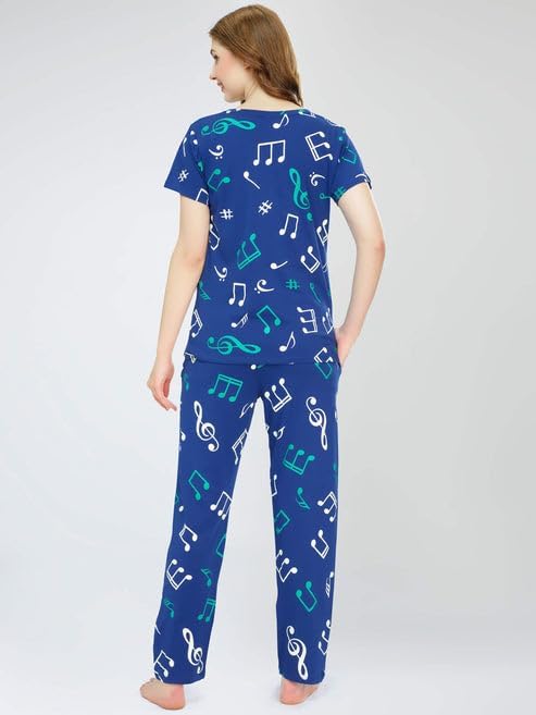 Image of VJ Fashion Women's Cotton Lycra Printed & Knitted Round Neck Night Wear Set of Top and Pazama