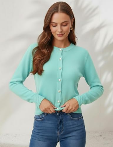 Image of Women's Casual Slim Fit Cardigan Sweaters Long Sleeve Button Down Lightweight Waist Length