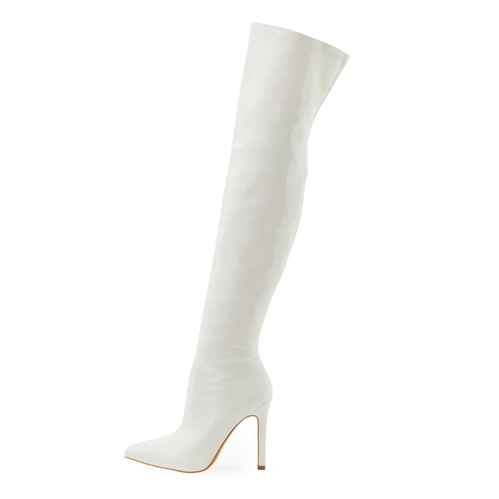 Generisch Fermeture éclair intérieure en cuir verni doux avec talon haut, bottes élastiques tendance au-dessus du genou pour l'extérieur
