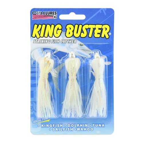 C&H Lures, King Buster Lure, Clear Silver Fleck/Pearl Skirt, 1/8 oz, 2.5 in, 3 pc