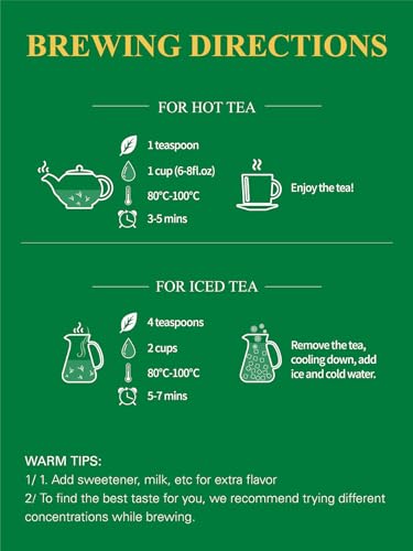 GLDNT Organic Jasmine Green Tea, Organic Jasmine Green Tea Loose leaf with Delightful Aroma, Delicate and smooth Flavor, Hot & Iced Tea, 16 Ounce