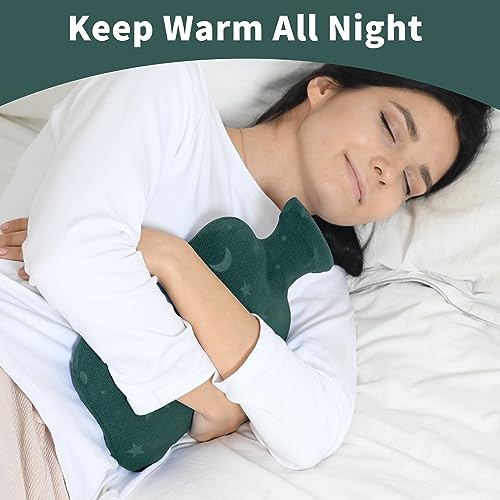 DICEVER Hot Water Bottle with Soft Cover, 2L Hot Water Bag for Menstrual Cramps, Neck and Shoulder Pain Relief, Hot and Cold Therapies, Hand Feet Warmer, Green