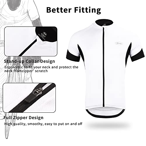 Cycling Jersey Mens Short Sleeve Bike Bicycle Shirts Biking Clothing Breathable Quick-Dry Shirt With Pockets（White,Xl） #TOP2