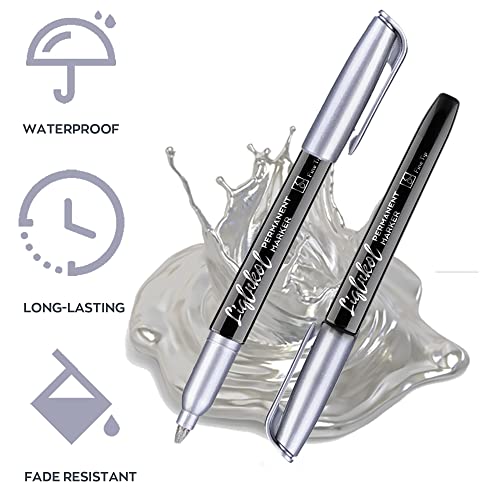 Liqinkol Silver Metallic Permanent Markers, 24 Pack Silver Metallic Marker Pens For Artist Illustration, Industrial Marking, Diy Crafts, Gift Card Making #TOP1