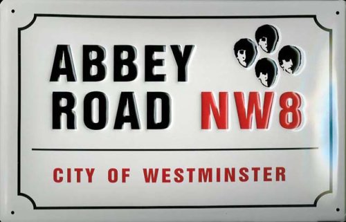 Plaque en acier gaufrée Abbey Road (Beatles) - Les Beatles, Paul McCartney, John Lennon, RIngo Starr, George Harrison Plaque en acier gaufrée Abbey Road (Beatles)