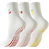 BISOUSOX Grip Pilates Socks for Women Non Slip Cotton Yoga Socks with Gripper Workout Barre Gym Hospital Gift for Pregnant Woman Pack of 3