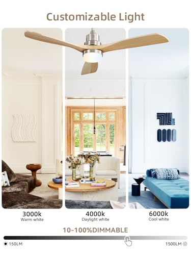 Image of Sofucor 52 Inch Wood Ceiling Fans with Lights and Remote, Indoor /Outdoor