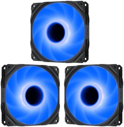 upHere 120mm fan with Mirror Blue LED,Black Frame High AIrflow Case Cooling Fan,3PIN Low Noise Computer Fan for PC cooling,UA01BE3-3