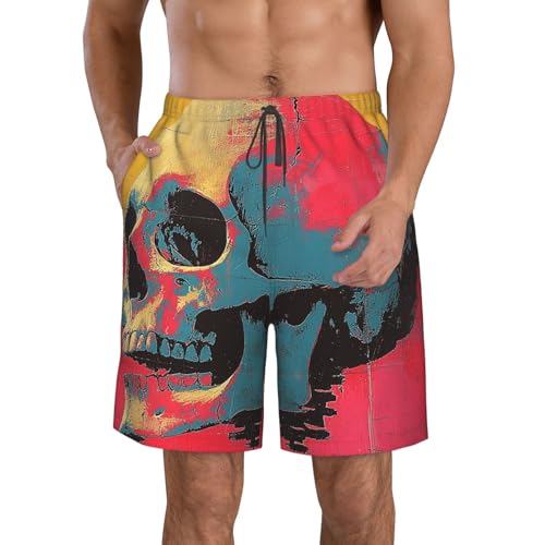 Men's Swim Trunks Quick Dry Board Shorts Beach Bathing Suits - Skull Death Retro Art