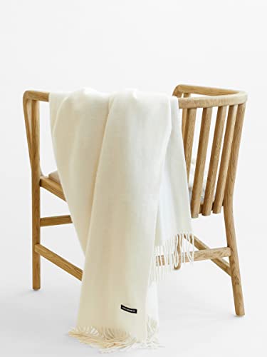 State Cashmere Home Throw Blanket with Decorative Fringe 100% Pure Cashmere Ultra Soft Accent Blanket for Couch, Sofa & Bed (Undyed White, 60"x50")