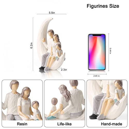Otang Family Of 3 Figurines, Hand-Painted Parents And Kids Statues, Gifts For Family, Family Sculpture For Shelf Decor Desktop Home Bedroom Living Room Decoration（Moon Family） #TOP2
