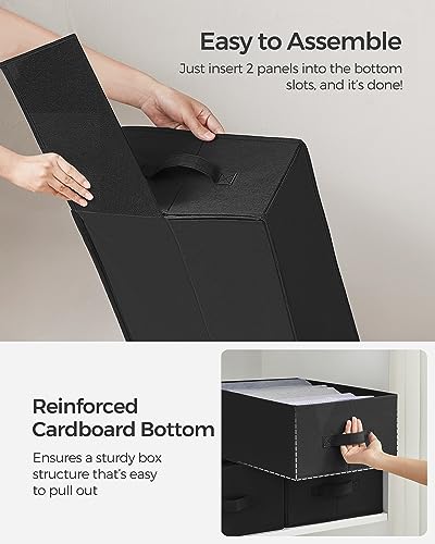 Image of SONGMICS Set of 4 Large Size Wardrobe Clothes Organizers, Ink Black | 6-Compartment Foldable Drawer Organizers with Handles, 16.5 x 11.8 x 6.7 Inches, for Pants, Sweaters, Jeans URUS009B04
