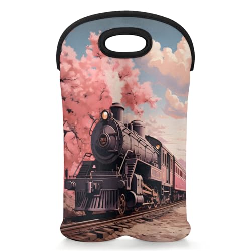 GzLeyigou 2 Bottles Fantasy Train Wine Bag Sleeve Totes Neoprene Protective Wine Carrier Bag for Wine,Water, Champagne, Beer, Baby Bottles,Gift 14.5 x 10 Inches