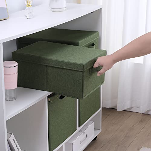 Hoonex Storage Bins With Lids For Organizing, Pack Of 2, Storage Boxes With 2 Carrying Handles And Study Heavy Cardboard, 16.5" L X 11.8" W X 7.5" H For Toy, Shoes, Books, Clothes, Nursery, Olive #TOP3