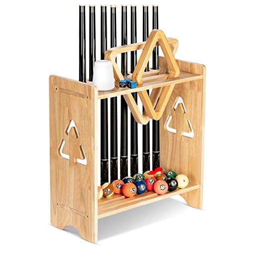 EXTCCT Pool Stick Holder Floor Stand- Billiards Pool Cue Rack Oak Solid Wooden Holds 9 Cues and Pool Table Accessories Organizer with Chalk Cone Holder for Game Room Club or Men Cave
