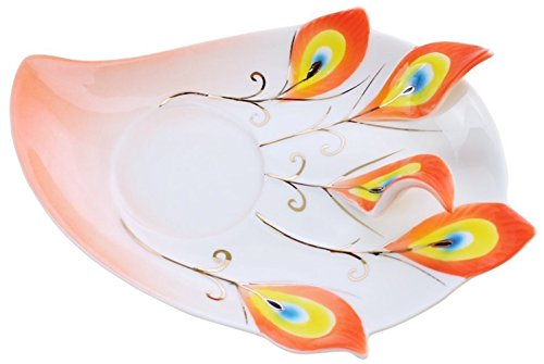 Emoyi Porcelain Tea Cup And Saucer Coffee Cup Mug Peacock Theme Creative Present (Orange) #TOP2
