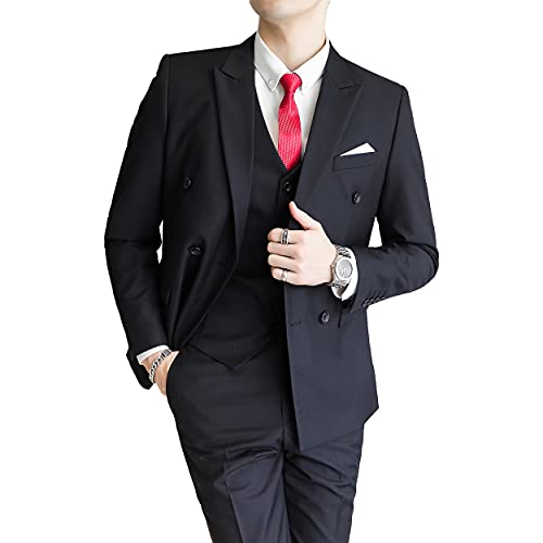Uninukoo Mens Suits 2 Piece Double Breasted Tuxedo Suit Slim Fit Wedding Party Dress Formal Suits For Men Us Size 36 Black #TOP3