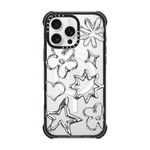 CASETiFY Ultra Impact iPhone 16 Pro Max Case [Strong Slim / 11.5ft 5X Militray Grade Drop Protection/Compatible with Magsafe] - Chrome Doodles - Clear Black