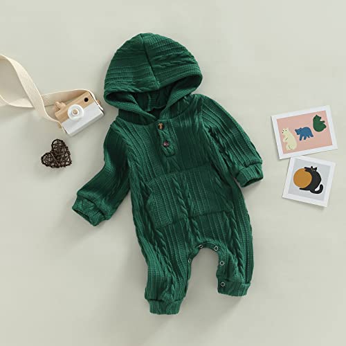 Infant Boys Girls Knit Sweater Romper Baby Toddlers Long Sleeve Hooded Button Up Winter Outfits With Pocket (Green, 0-3 Months) #TOP1