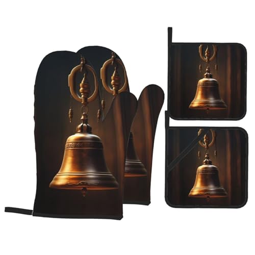 Little Bell Un juego de 4 manoplas de horno y agarraderas con guantes de parrilla impresos es perfecto para cocinar, hornear y asar a la parrilla