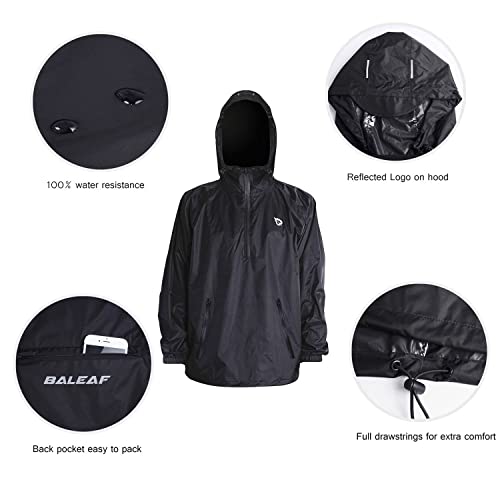Baleaf Men's Light Running Hiking Rain Jacket Waterproof With Hood Windbreaker Pullover Coats Hoodie Packable Black Size L #TOP3