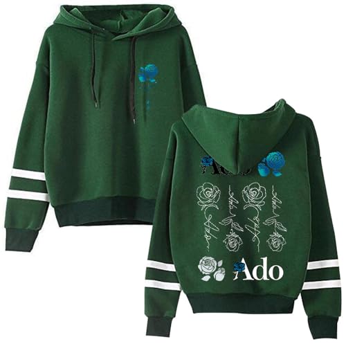 QUYOTDRE ADO Wish Blue Rose World Tour Merch Pocketless Parallel Bars Sleeve Sweatshirt Long-Sleeved Pullover (X-Large,Green)