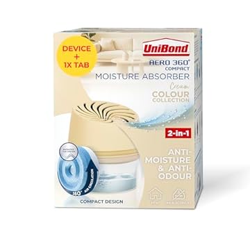 UniBond Aero 360° Compact Moisture Absorber Colour Collection, Cream, 1 Device incl. 1 refill tab 450g, Dehumidifier and Condensation Absorber for Reducing Excess Moisture