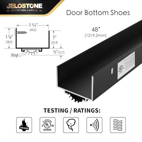 JELOSTONE U-Shaped Aluminum Door Bottom Shoes(Matte Black) - Fire Rated - 1-3/4"W x 1-1/8"H x 48" L Weather Stripping Seal for Exterior Doors, Vinyl Insert, JS-217DV by JELOSTONE - Image 2