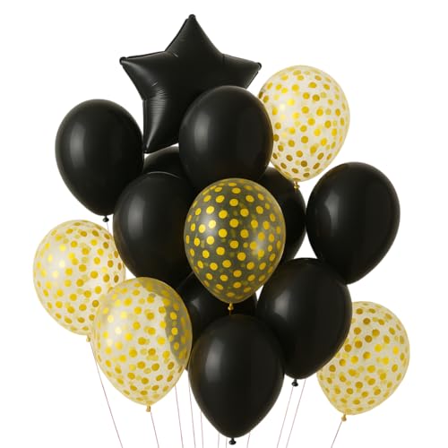 Kit Buquê de Balões Metalizados 14 Peças para Festa – Decoração de Aniversário, Amor, Casamento ou Dia dos Namorados (PRETO E DOURADO)