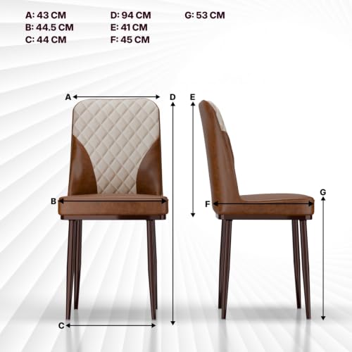 Image of IKON Premium Leather Dining Chair with Cushioned Seat & Metal Legs | Premium Accent Chair for Living Room, Bedroom & Balcony | D.I.Y (Saddle Cream)