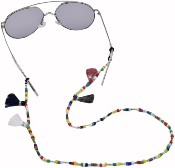 Handmade Beads Eyewear Accessories Mixed Color Rice Acrylic Eyeglass Chains Tassel Lanyard