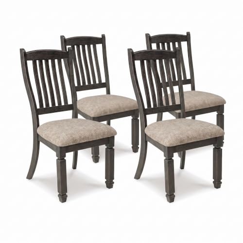 Image of Signature Design by Ashley Ralene Transitional Faux Leather Dining Chair with Cushioned Seat, Set of 4, Medium Brown & Black