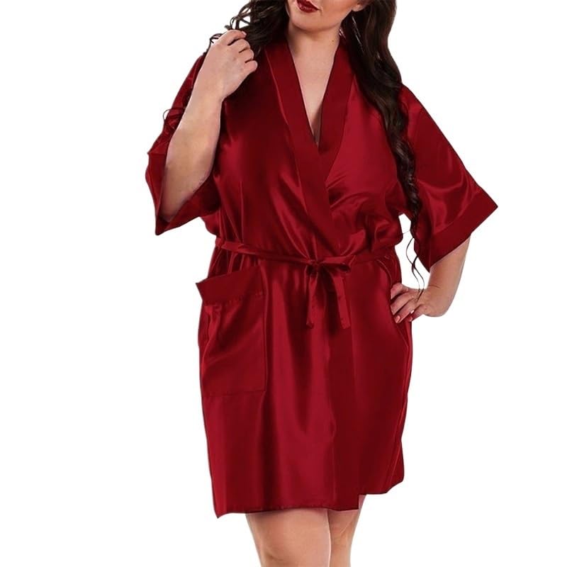 ECwtpndf Robe de Chambre en Satin pour Femme, Peignoir en Dentelle satinée au-Dessus du Genou for Femmes Multicolore S-3XL