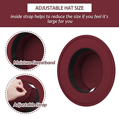 Image of Classic Fedora Hat Flat Top Hat Felt Pork Pie Hat Wide Brim Church Derby Cap for Women and Men