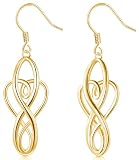 BORUO 925 Sterling Silver, 14K Gold Plated Celtic Knot Dangle Earrings, Good Luck Irish Vintage Dangles for Women, Teardrop Earrings/Gold Earrings for Women