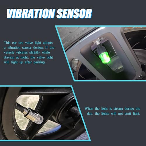 QZTYTY 6PCS Car Tire Valve Light, LED Wheel Lights, Waterproof LED Flashing Light, Universal Car Exterior Accessories Neon Flash Light Tire Valve Lights Compatible with Car Motorcycle (Green)