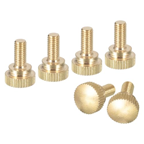 sourcing map Lot de 6 vis moletées M5 x 10 mm, vis moletées en laiton avec boutons de fixation à l'épaule, ton laiton