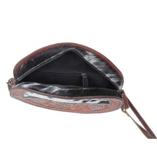 Myra Bag Simply Sober Round Bag, S-4944 - Floral Tooled Leather Crossbody Bags with Cowhide Design, Women's Circle Cross Body Purse Handbag, Womens Shoulder Handbags for Parties, Gift for Mom, Sister4