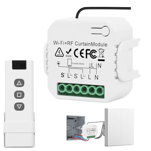 Interruttore Tapparelle Wifi con Telecomandi RF, Controllo Tapparelle Elettriche per Tende e Persiane, Compatibile Con Alexa, Google, Tuya, Smart Life,Timer Switch per Persiane e Tende