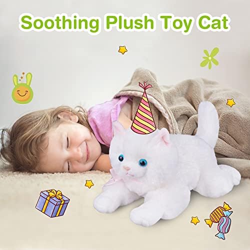 White Plush Cat Stuffed Animal Cat Realistic Toy Super Soft Kitten Cuddly Kitten Pet kitty Fluffy Cat Soothing Hugging Sleeping Birthday Christmas Thanksgiving Children's Day Gift for Baby 14.96"